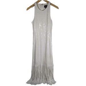 J. Crew Collection White Sequin Fringe Maxi Dress Formal‎ Evening Gown Size 2